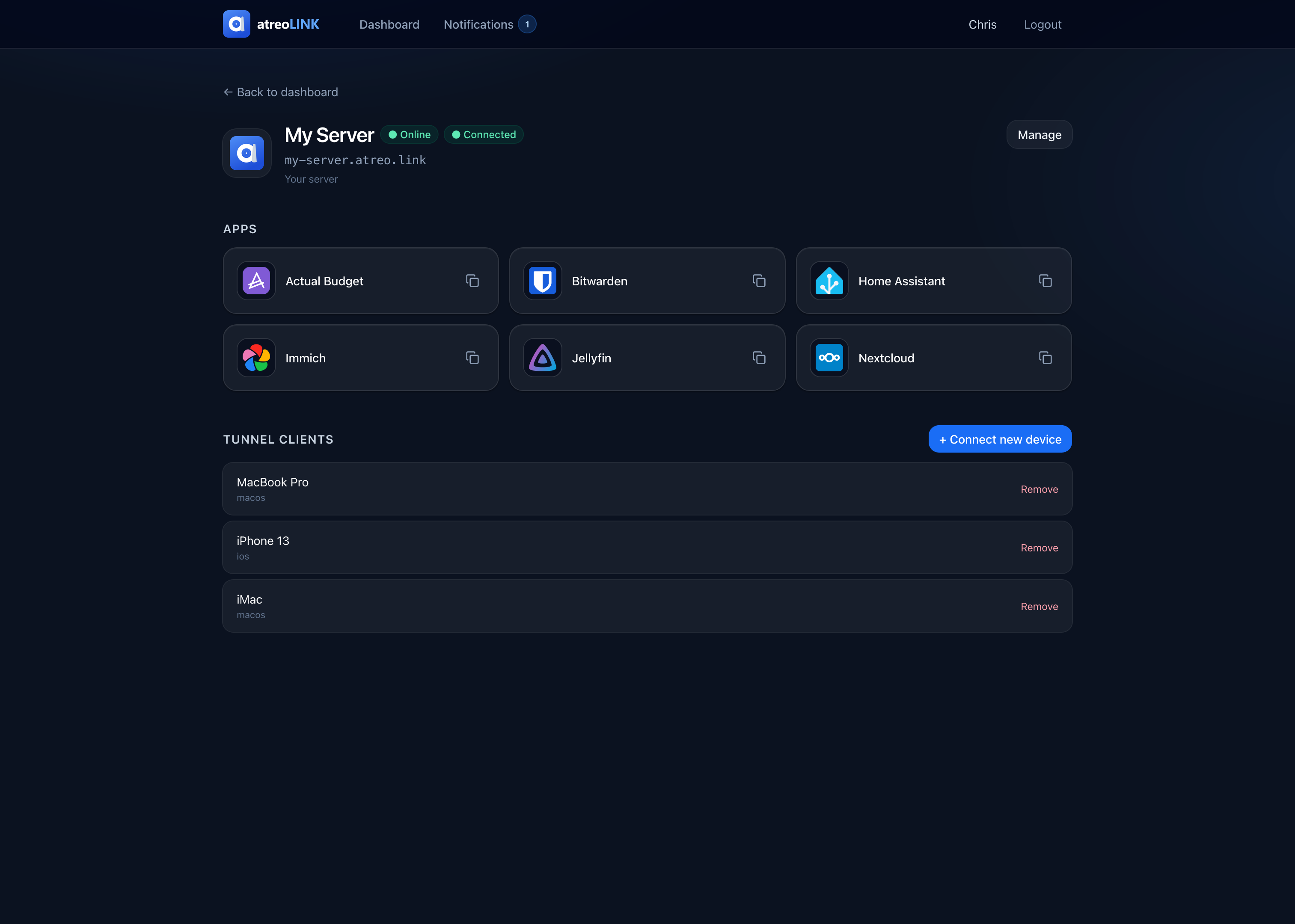 atreoLINK dashboard